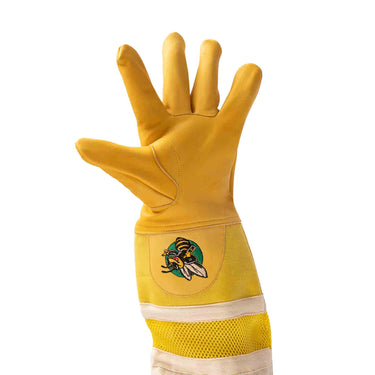 One hand of Yellow Beekeeper Vented Leather Cowhide Glove from Swarm Commander